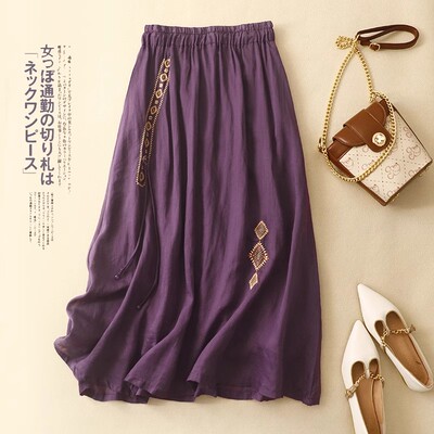 清仓捡漏~复古森系刺绣苎麻半身裙女夏季薄款棉麻飘逸a字中裙子潮