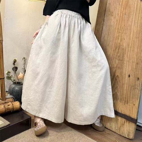 棉麻阔腿裤女九分裤直筒休闲裤