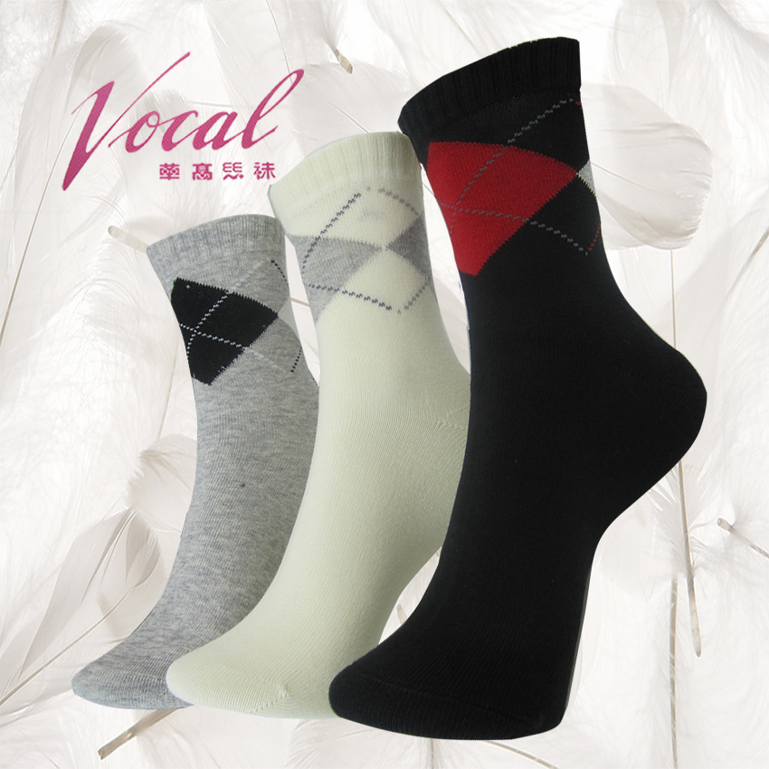 华高棉袜菱形格女袜短袜21213