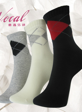 华高精梳棉女袜棉袜菱形格春秋女袜短袜女棉袜21213中统袜