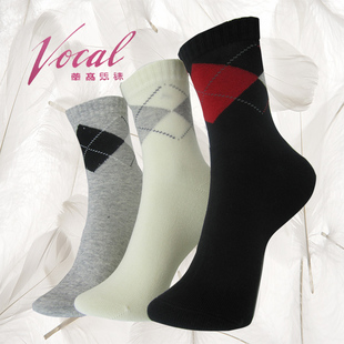华高精梳棉女袜棉袜菱形格春秋女袜短袜女棉袜21213中统袜