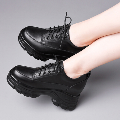 单鞋舒适系带头层牛皮里外真皮