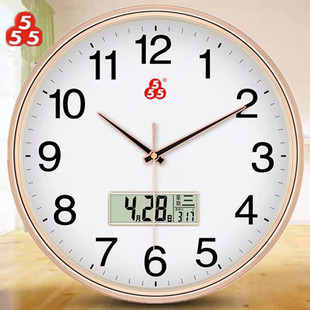 上海三五牌555时钟挂墙钟表客厅卧室简约石英钟静音电子液显挂钟