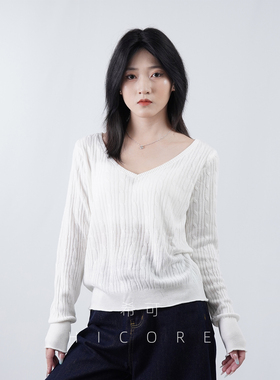休闲V领麻花长袖针织t恤女2025秋季新款宽松显瘦内搭打底衫上衣冬