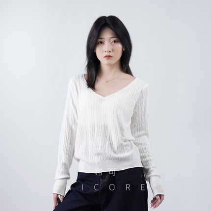 休闲V领麻花长袖针织t恤女2025秋季新款宽松显瘦内搭打底衫上衣冬