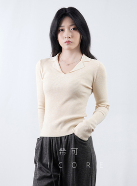 长袖针织衫女秋冬Polo领设计感打底衫2025春秋新款毛衣内搭上衣