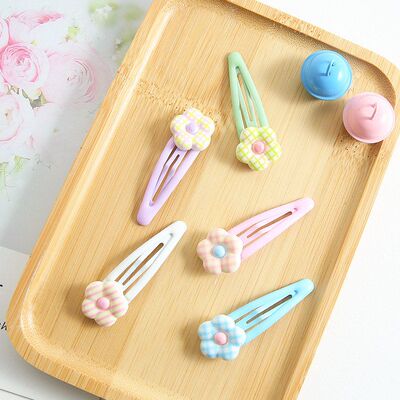 马卡龙色田园风格纹小花发卡甜美少女心儿童水滴夹刘海夹头饰批发