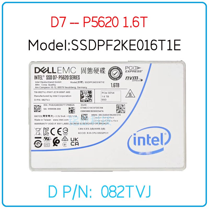 Intel 戴尔P5620 1.6T 2.5 U.2 固态硬盘SSDPF2KE016T1E  82TVJ