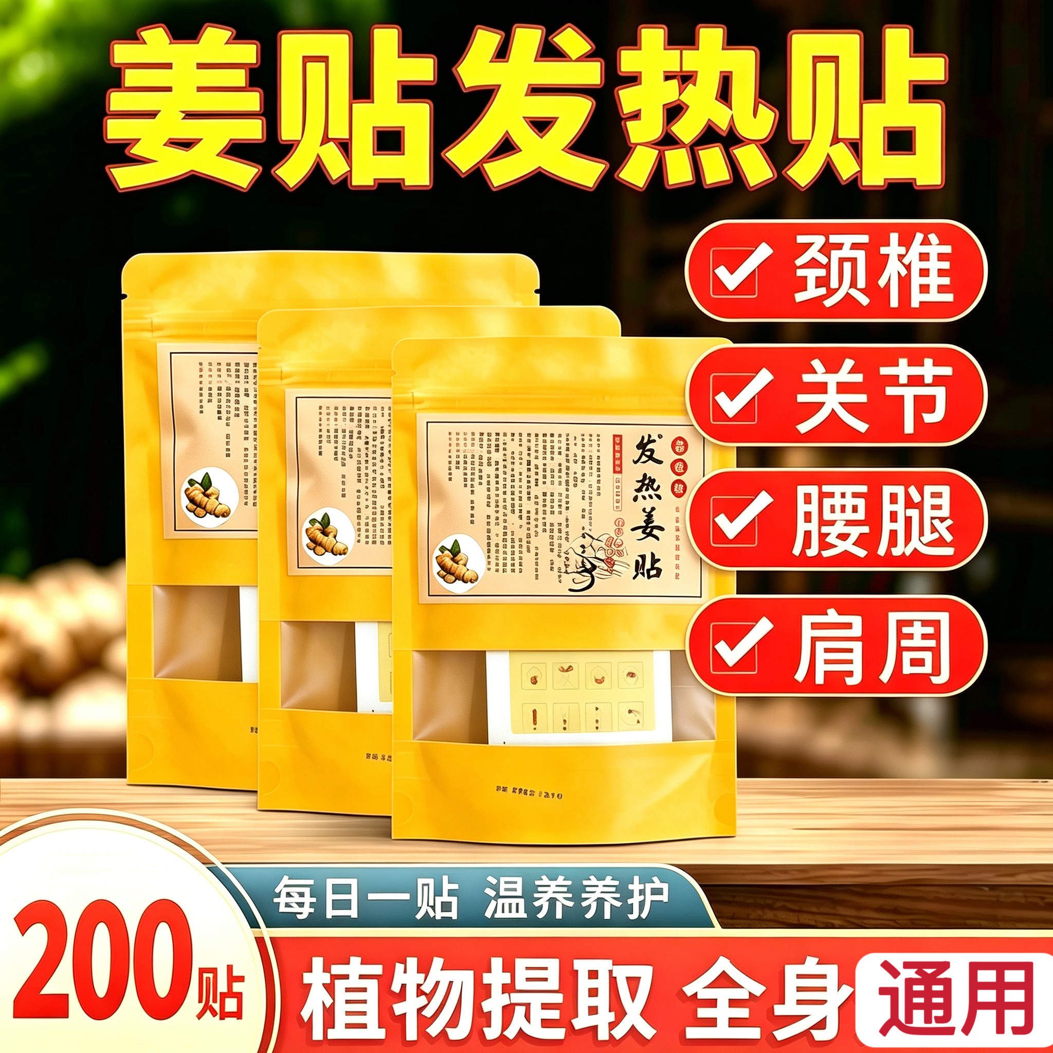 姜贴原始点发热姜贴正品生姜颈椎关节腰腿肩颈热敷贴50片装包邮