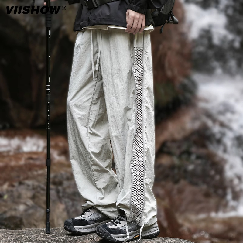 VIISHOW凉感透气夏季薄款运动长裤男压褶登山户外轻薄透气伞兵裤