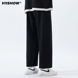子 运动潮牌男生宽松阔腿九分小西裤 VISHOW2025直筒休闲长裤 男夏季