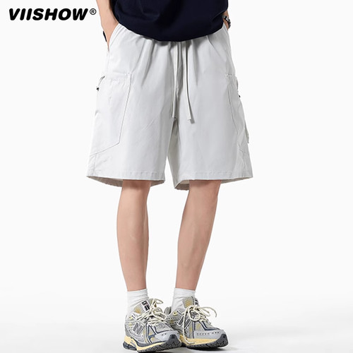 VIISHOW冰丝男士短裤夏季2025新款宽松运动工装大口袋休闲五分裤