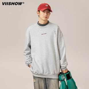VIISHOW圆领卫衣男秋季2024新款潮牌宽松重磅上衣打底印花长袖