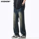 子水洗复古宽松休闲牛仔裤 VIISHOW牛仔裤 美式 高街直筒裤 男士 潮款