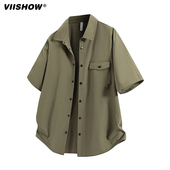 短袖 VIISHOW潮牌高级感宽松2025年夏季 衬衣 衬衫 男士 新款 纯色工装