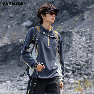 VIISHOW哈苏冬季男卫衣户外撞色恒温线加绒保暖运动拼接宽松长袖