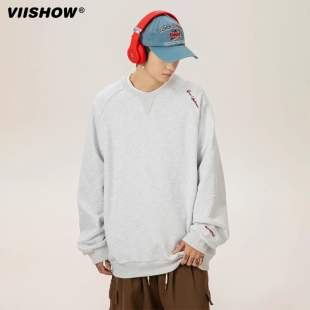 情侣刺绣长袖 潮牌打底衫 男 宽松百搭卫衣重磅高街美式 VIISHOW秋季