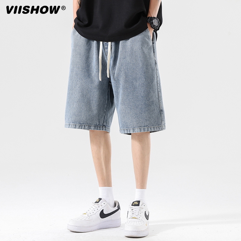 VIISHOW牛仔短裤男2024夏季薄款宽松裤子男潮牌美式vibe五分裤子