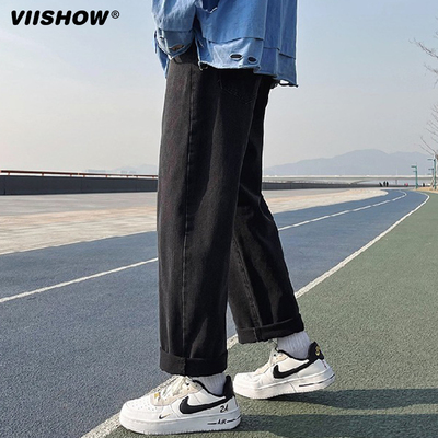 VIISHOW松紧腰直筒牛仔裤男春秋宽松九分阔腿裤潮牌高腰休闲长裤