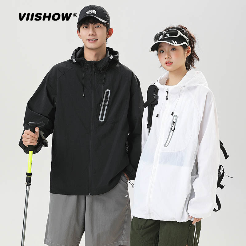 VIISHOW轻薄透气连帽防晒衣男夏季户外防紫外线运动徒步耐磨外套