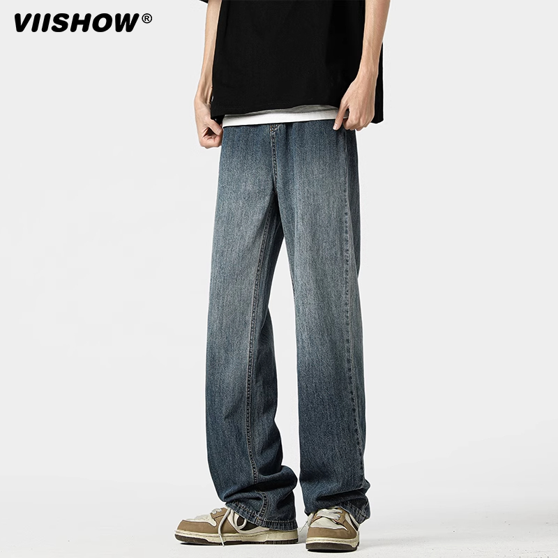 VIISHOW高街vibe牛仔裤男款潮牌宽松水洗夏季直筒裤阔腿拖地长裤