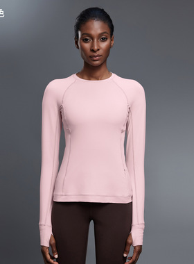 D25149普拉提瑜伽长袖打底衫女修身透气健身t恤隐形口袋运动长袖