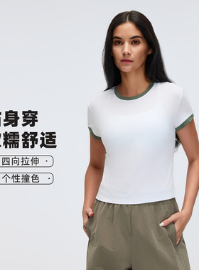 D26053夏圆领瑜伽服上衣短款简约百搭户外跑步健身运动短袖t恤女