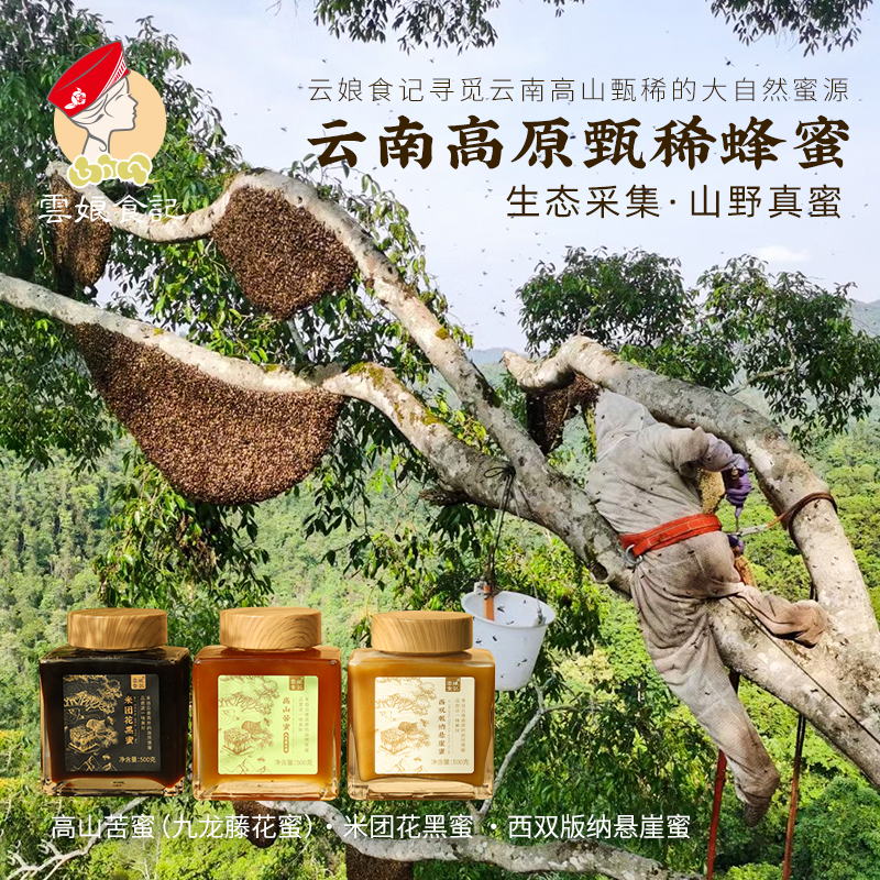 云娘食记 云南高原深山蜂蜜成熟自然真原蜜土悬崖苦黑蜜农家500g