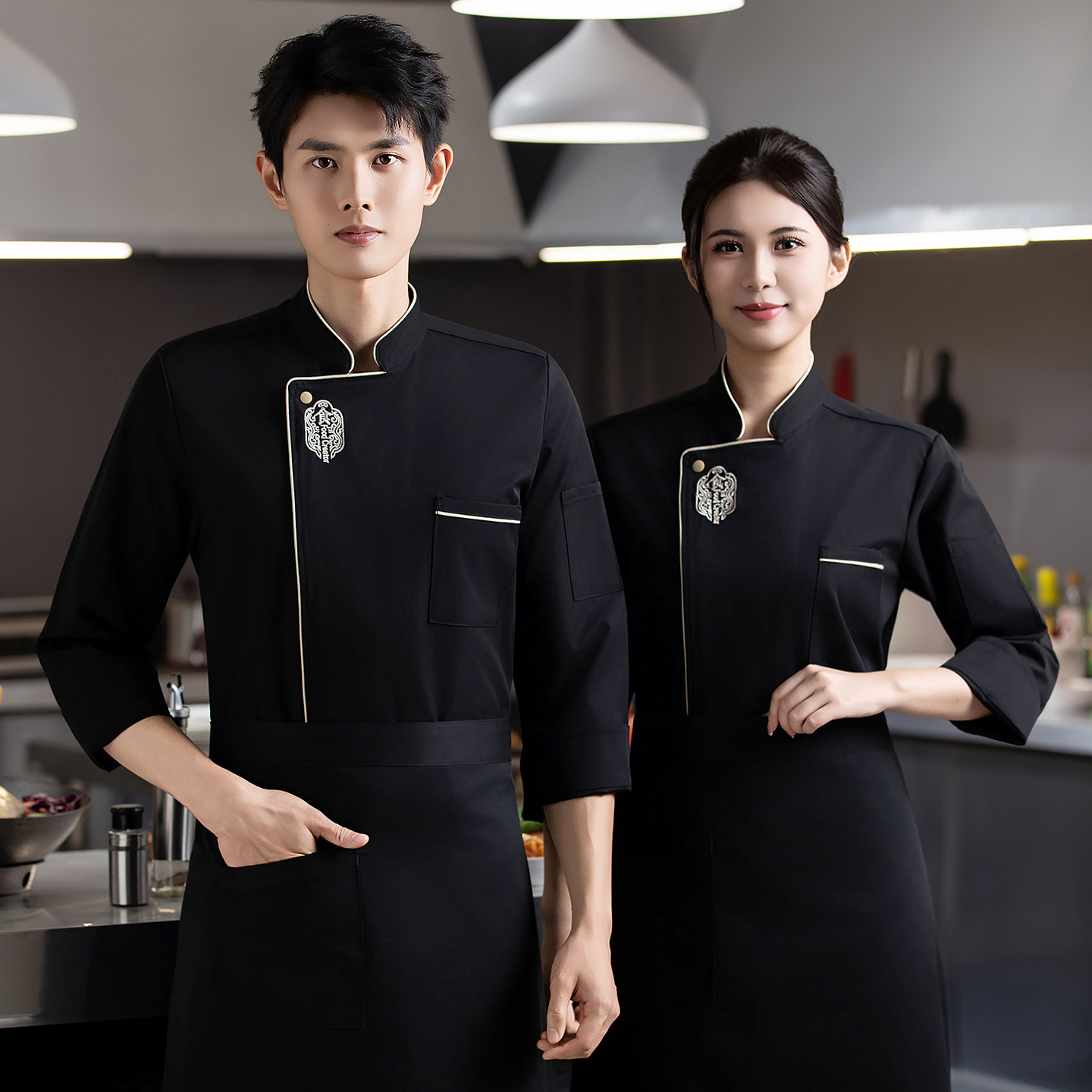 厨师服长袖男秋冬装餐饮烘焙蛋糕酒楼饭店后厨房食堂工作服短袖女