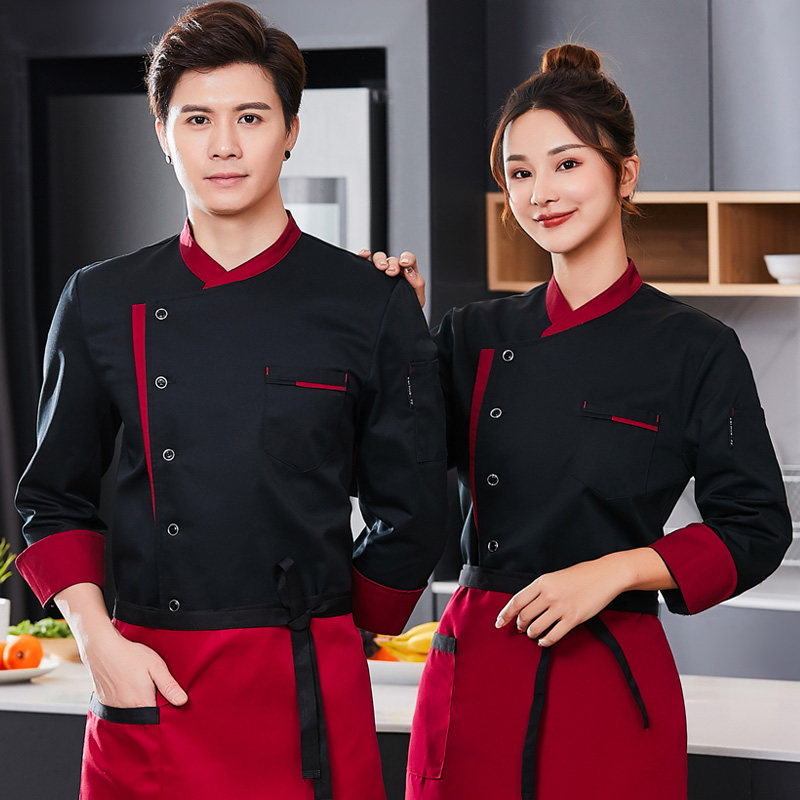 高档纯棉厨师服长袖加绒加厚餐饮饭店面点烘焙学校厨师工作服短袖