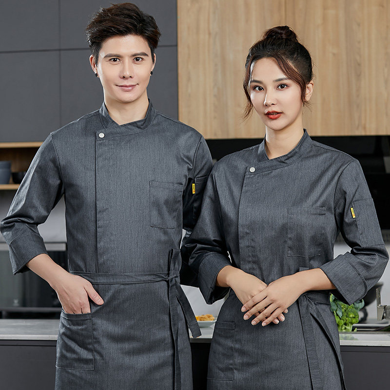 高档厨师服长袖男餐厅饭店烘焙学校食堂厨房纯棉厨师工作服短袖女