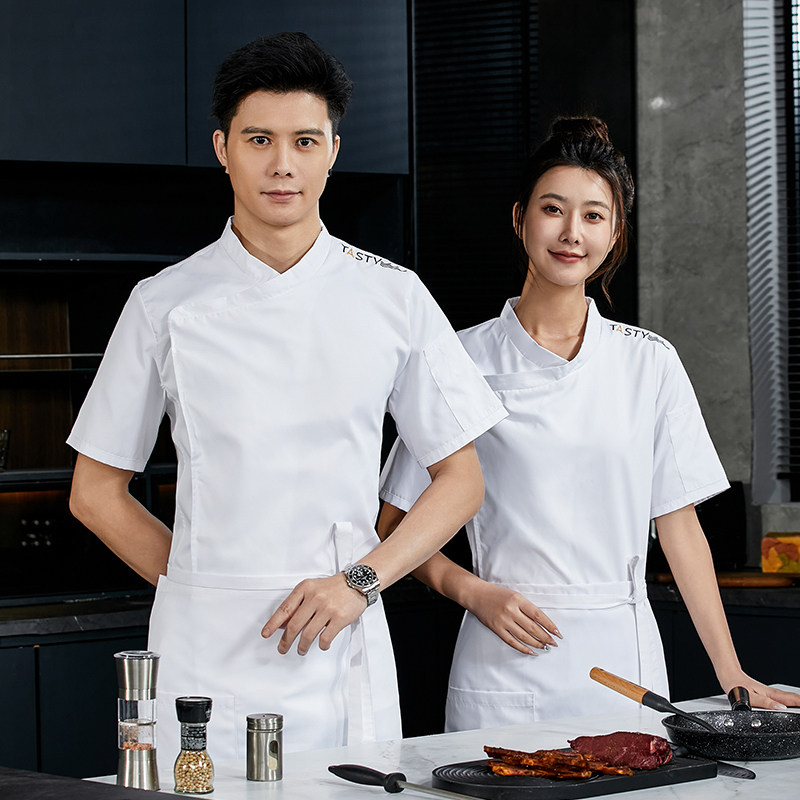 高档纯棉厨师服短袖夏装透气面料舒适工衣酒店餐饮食堂厨师工作服