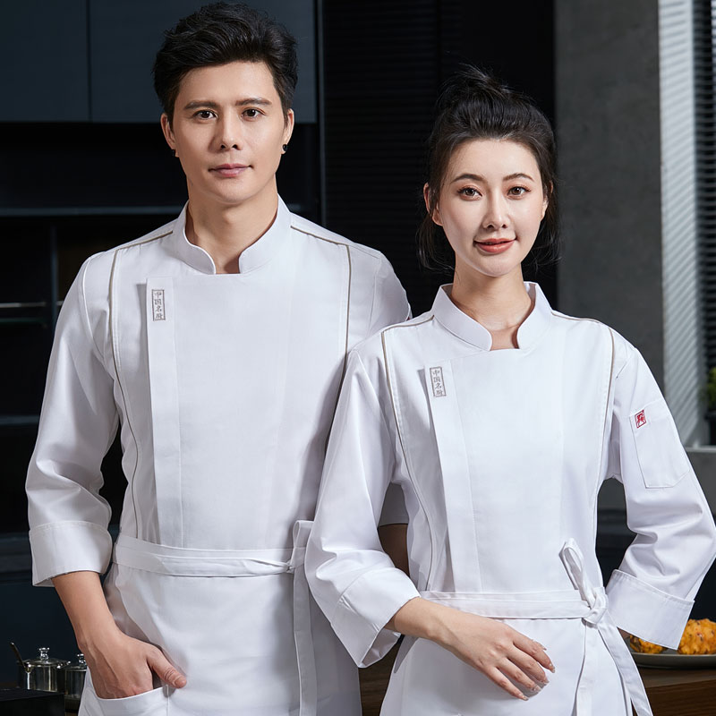 高档纯棉厨师服长袖中国名厨工服