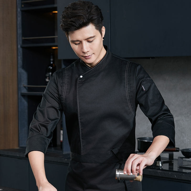 高档纯棉厨师服长袖男酒楼饭店餐厅烘焙学校食堂厨师工作服短袖女