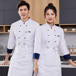 高档纯棉厨师服长袖男餐饮酒楼饭店烘焙面点后厨房厨师工作服短袖