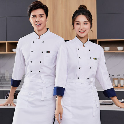高档纯棉厨师服长袖男餐饮酒楼饭店烘焙面点后厨房厨师工作服短袖