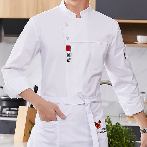 高档厨师服短袖男纯棉工作服长袖