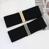 黑色外搭束腰弹力腰封 简约百搭修身 松紧腰带女宽装 饰配连衣裙大码