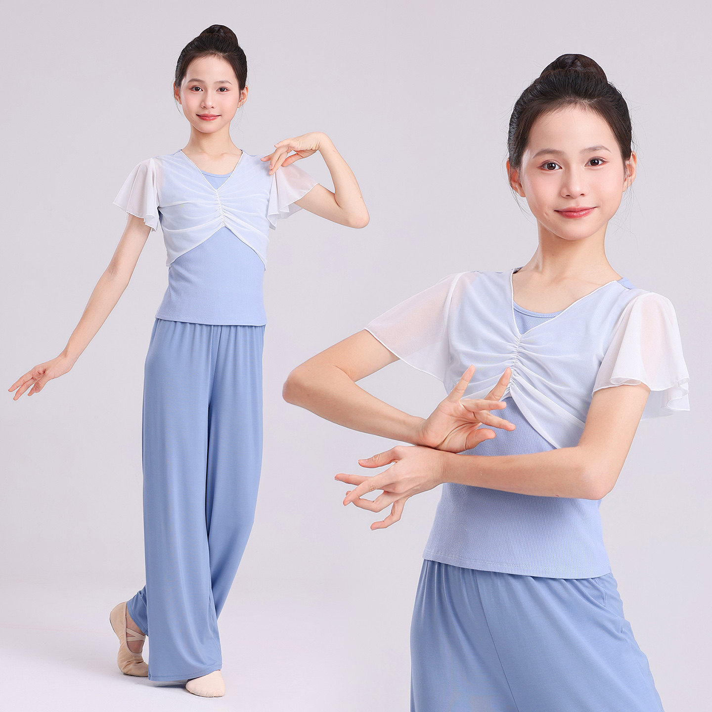 儿童舞蹈服女童练功服阔腿裤古典舞纱衣紧身显瘦高弹现代舞中国舞图片