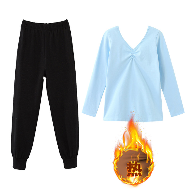 加绒加厚儿童舞蹈服女童练功服分体套装冬季加厚分体款喇叭萝卜裤