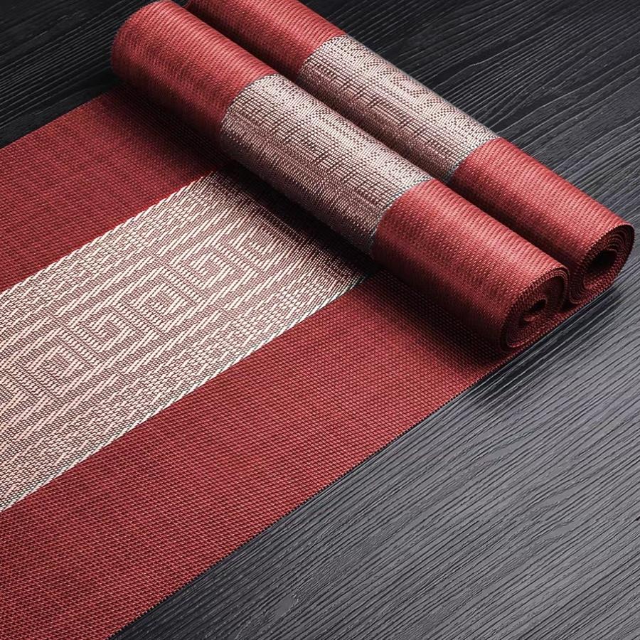 茶席新中式禅意桌旗桌布垫子红色茶席中国风茶道零配茶桌布垫子