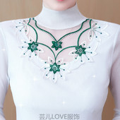 新款 加绒蕾丝打底衫 秋冬季 网纱小衫 洋气保暖加厚上衣 女士T恤长袖