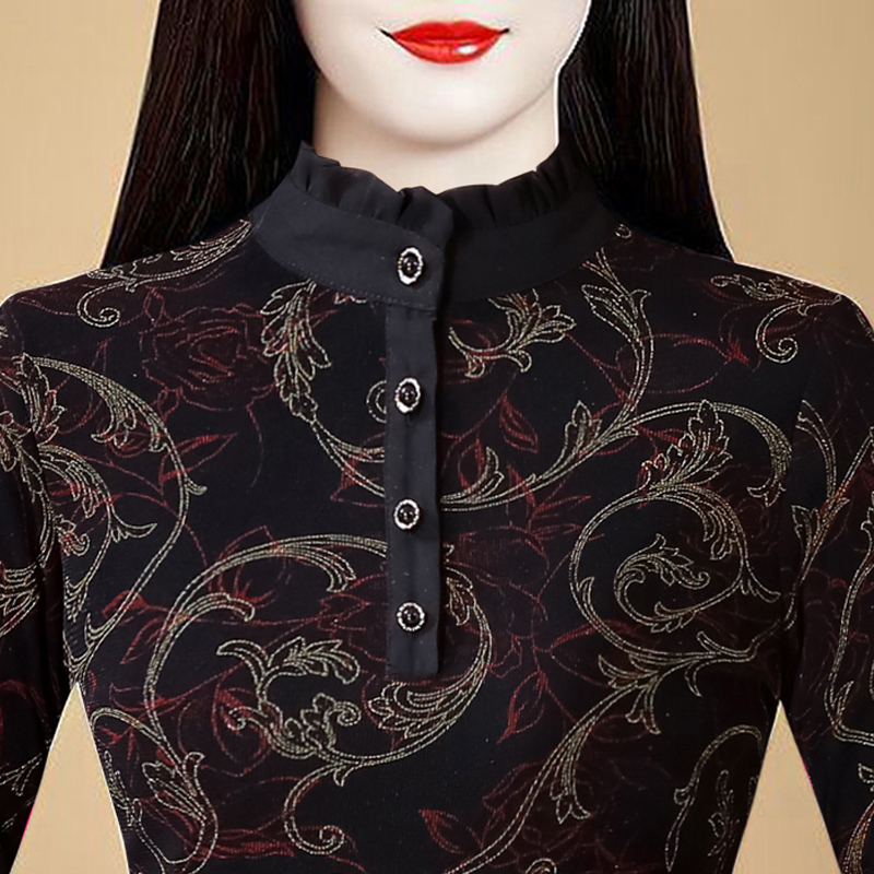 蕾丝加绒打底衫女冬季内搭上衣