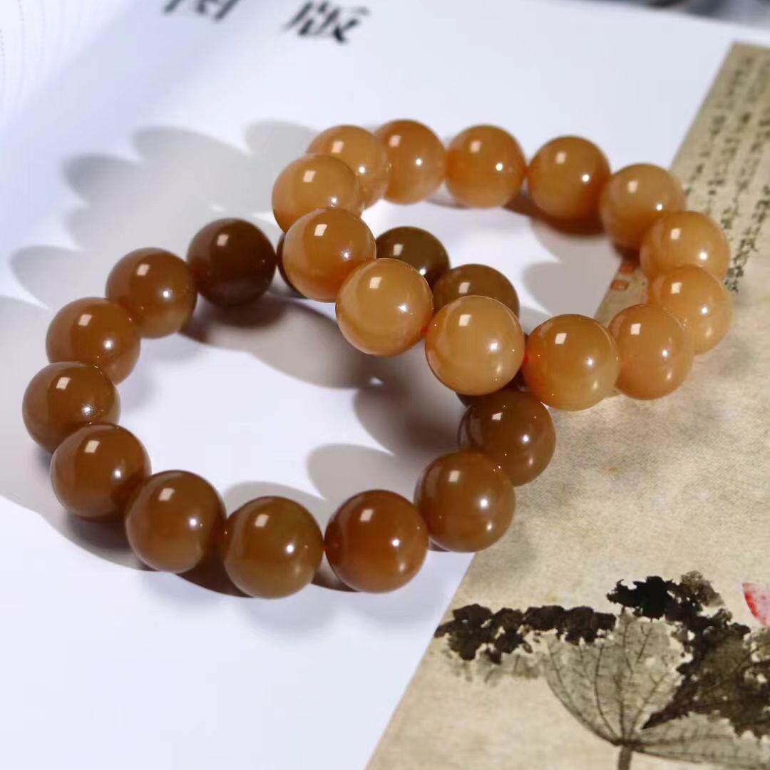 新疆和田玉手串且末料红糖色老料手链天然玉石男女款高端圆珠手串