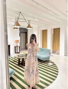 Z家轻奢高定2025春夏丁香紫荷叶边系带收腰无袖飘逸长款连衣裙