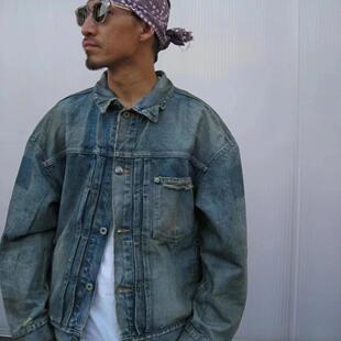 Ben Steven 余文乐同款男士手工打磨水洗做旧破坏牛仔衣外套夹克