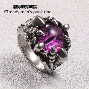 朋克戒指骷髅恶魔之眼个性男士复古理发师摇滚潮人钛钢嘻哈街头男