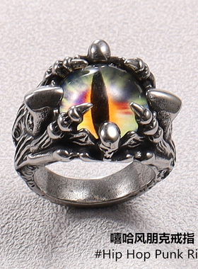 朋克戒指骷髅个性男士复古潮人钛钢嘻哈街头恶魔之眼潮男欧美霸气