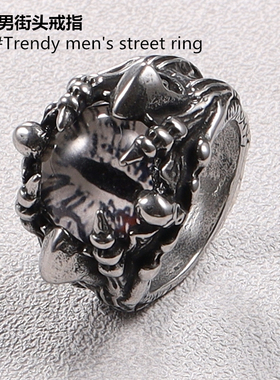 男戒恶魔骷髅头潮男个性复古钛钢嘻哈潮人男士戒指街头朋克理发师