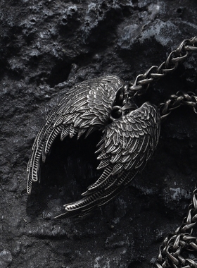 新款天使之翼男项链钛钢吊坠